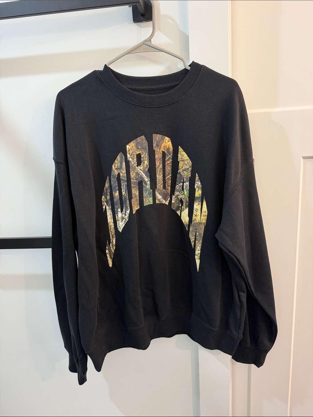 Jordan Black Crewneck Sweatshirt with Camo-Print Logo